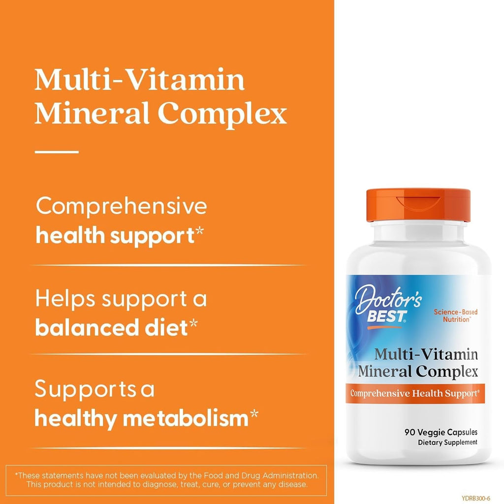 Doctor'S Best Multi-Vitamin Mineral Complex - Daily Vegan Multivitamin for Women & Men, Vitamins A, C, D3, E, K2, Riboflavin, & Niacin, Health Support Supplement for Adults, Non-Gmo - 90 Veg Capsules