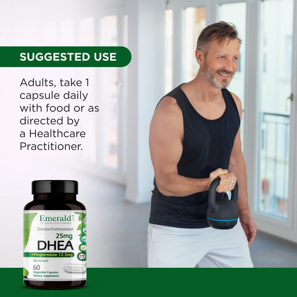 Emerald Labs DHEA 25Mg - Adrenal Support Supplement to Help Hormone Balance* - Includes DHEA - Gluten-Free - 60 Vegetable Capsules (30-Day Supply)