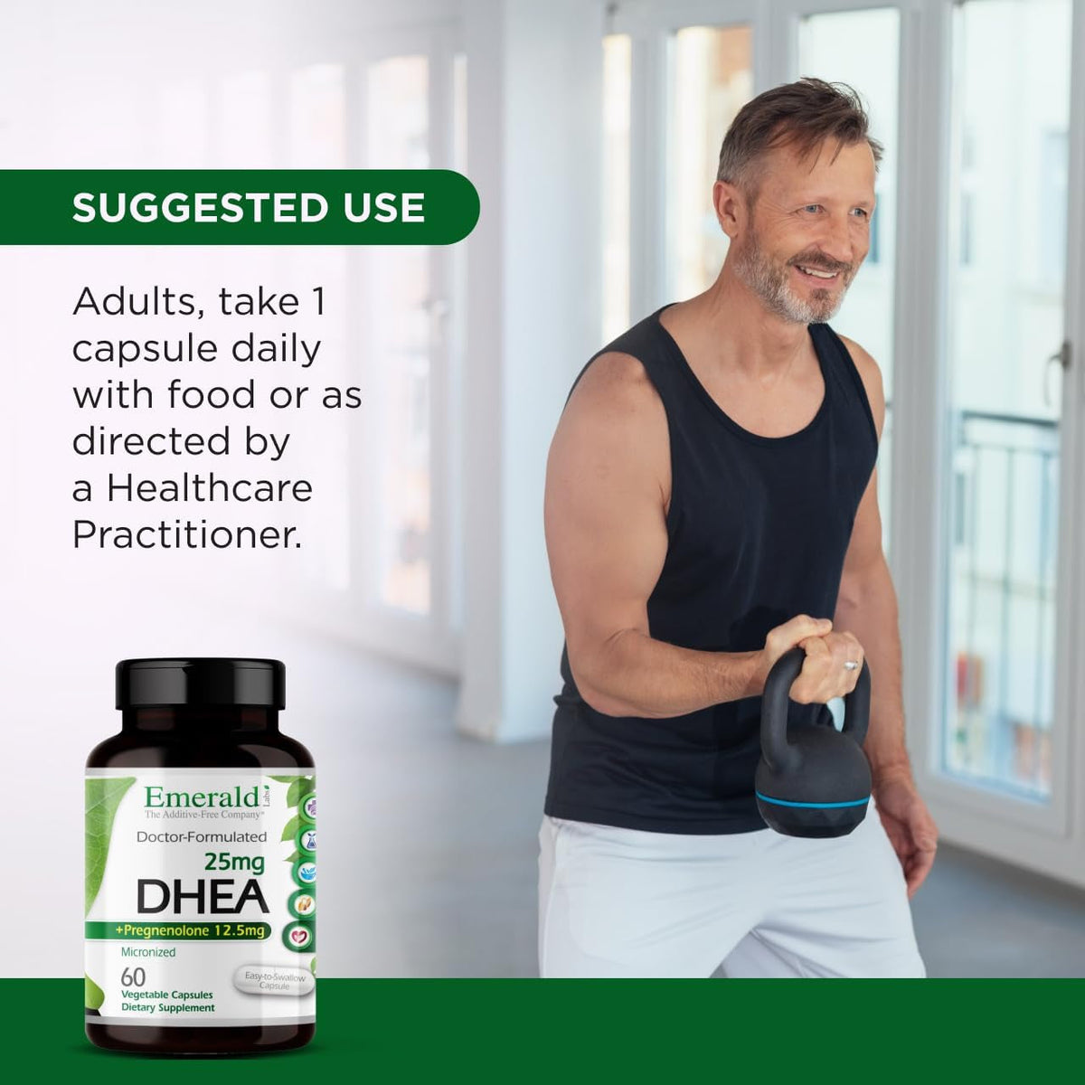Emerald Labs DHEA 25Mg - Adrenal Support Supplement to Help Hormone Balance* - Includes DHEA - Gluten-Free - 60 Vegetable Capsules (30-Day Supply)