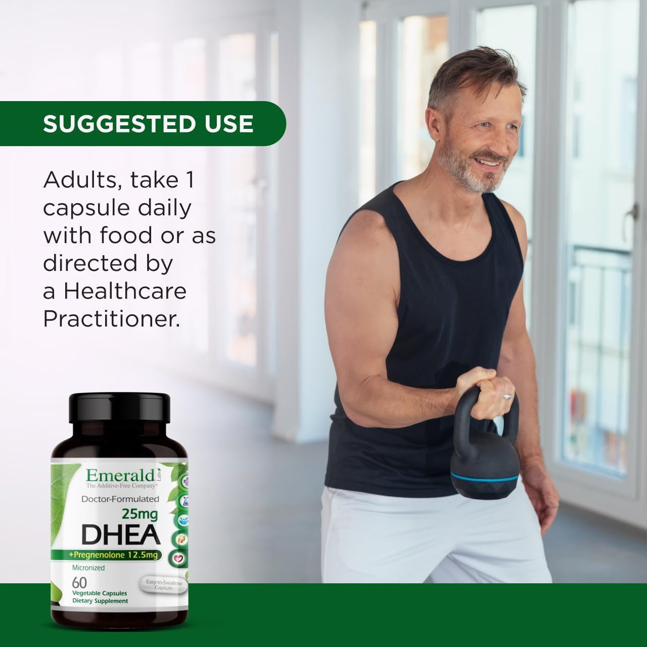 Emerald Labs DHEA 25Mg - Adrenal Support Supplement to Help Hormone Balance* - Includes DHEA - Gluten-Free - 60 Vegetable Capsules (30-Day Supply)