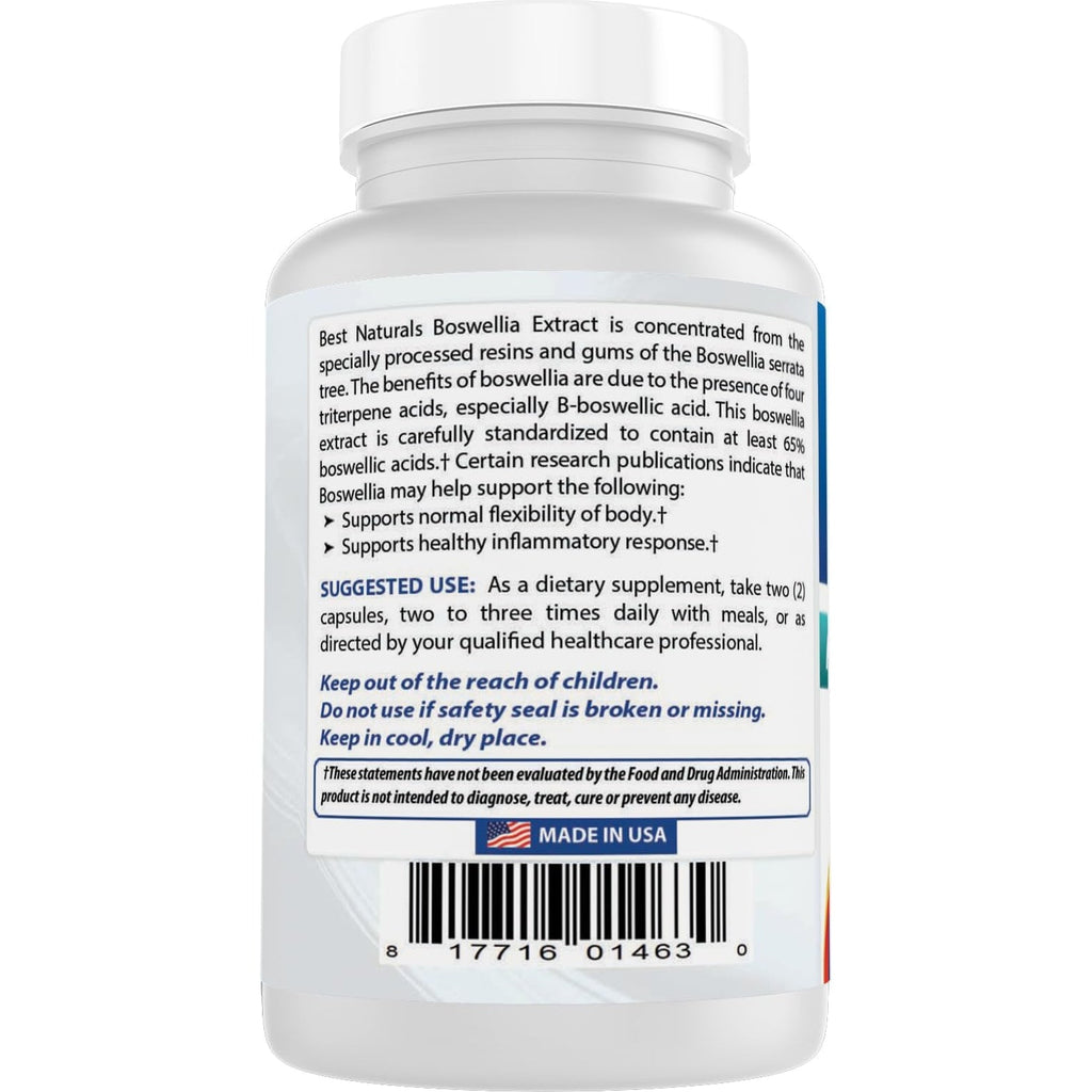Best Naturals Boswellia Serrata Joint Health 250 Mg 120 Capsules - Standardized to 65% Boswellic Acid (120 Count (Pack of 1))