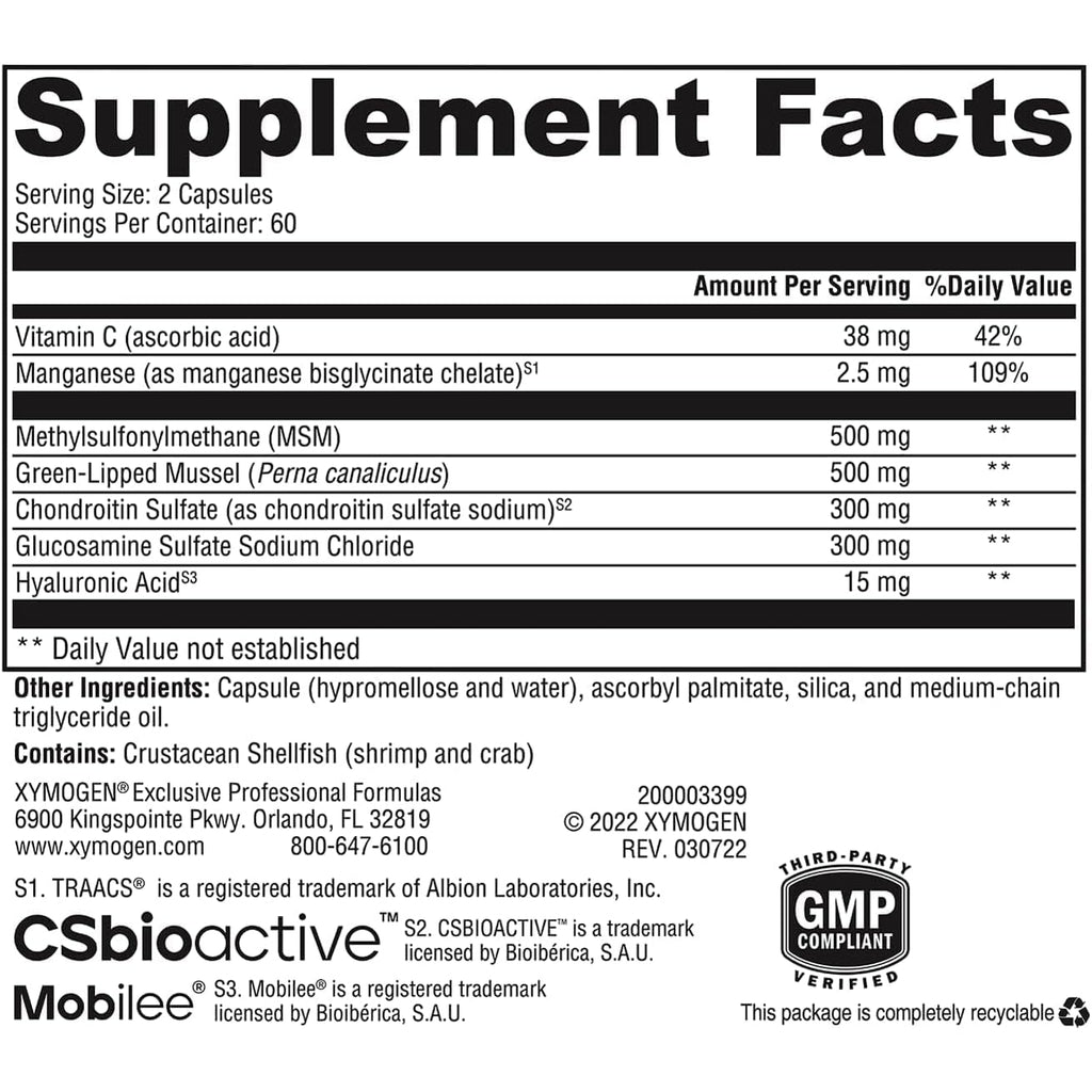 XYMOGEN Synovx DJD - Joint Support Supplement - Helps Maintain Healthy Joints - Provides Joint Tissue Building Blocks with MSM, Green-Lipped Mussel, Chondroitin & Glucosamine - 120 Capsules