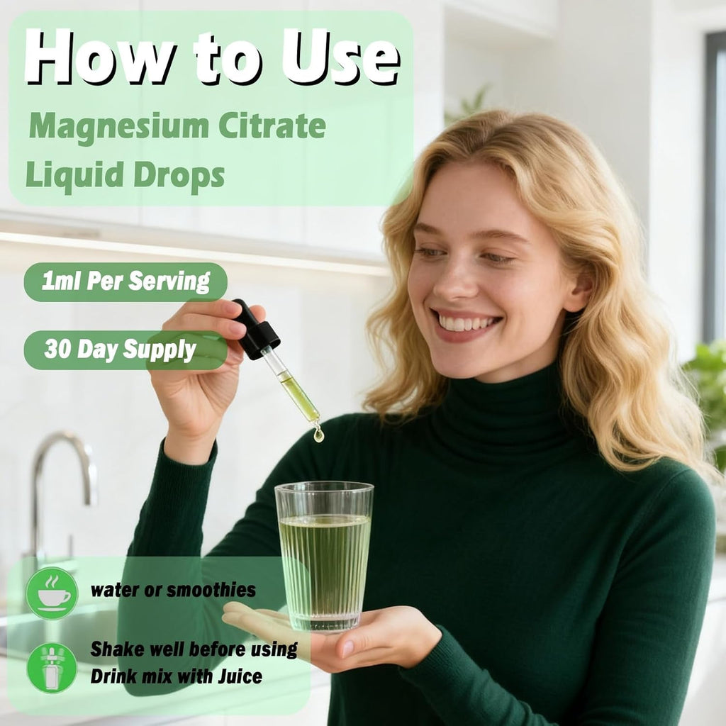 Pure Magnesium Citrate 500Mg Liquid Drops, High Absorption Chelated Calm Magnesium for Sleep Relaxation Muscle Bone Nerve & Brain Health, Gentle on Stomach, Non GMO, Vegan for Women Men & Kids