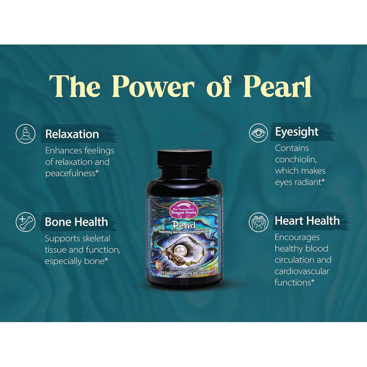 Dragon Herbs Pearl Powder Capsules - Pure Pearl Powder Supplement to Support Skin, Eyes, Nails, Beauty | All Natural Ingredients, Non-Gmo (100 Capsules, 500 Mg per Capsule)