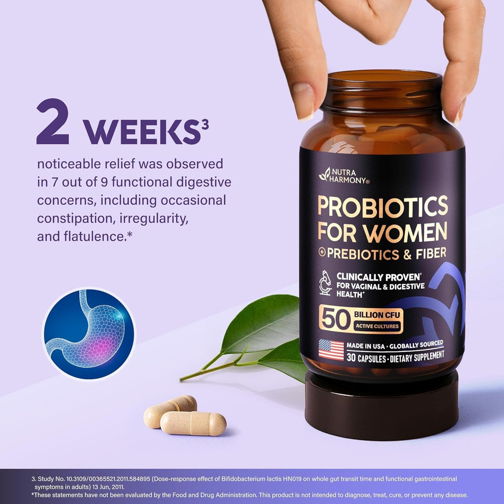 Probiotics for Women 50 Billion CFU - Vaginal Probiotics Clinically Proven for Yeast & Ph Balance - Digestion & Bloating Relief - 8 Strains + Prebiotics - Delay Release - Lab Tested, 30 Capsules