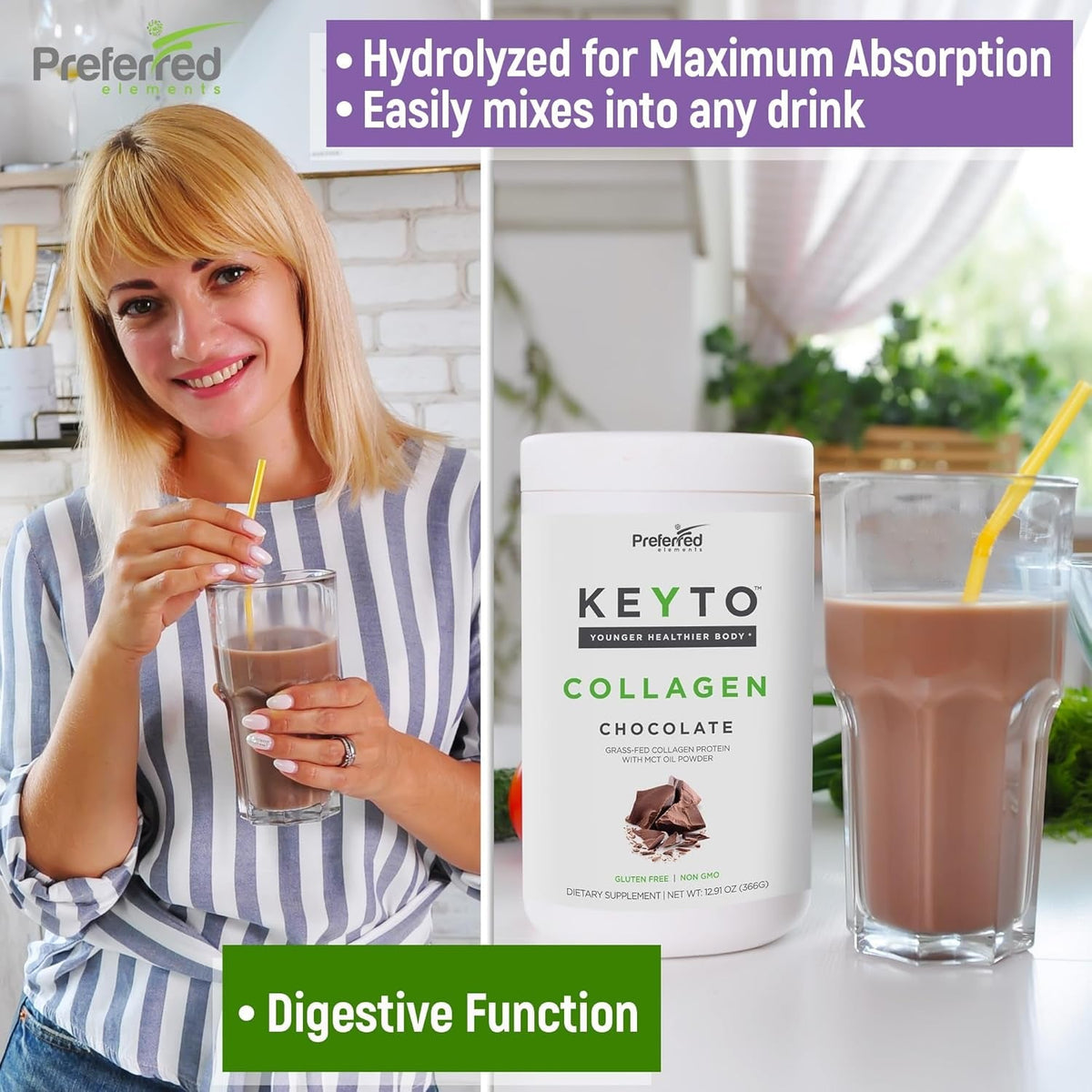 Keto Collagen Protein Powder with MCT Oil – Keto and Paleo Friendly Grass Fed and Pasture Raised Hydrolyzed Collagen Peptides – Fits Low Carb Diet and Keto Snacks – KEYTO Chocolate Flavor