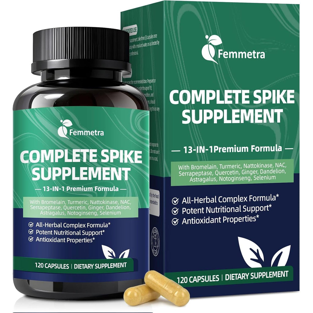 Spike Protein Detox Capsules, Nattokinase Supplement 8000FU, Quercetin with Bromelain & Curcumin Etc. 13-In-1 Protein Capsules Wellness Formula for Immune Health, Vegan, Non-Gmo, 120 Capsules