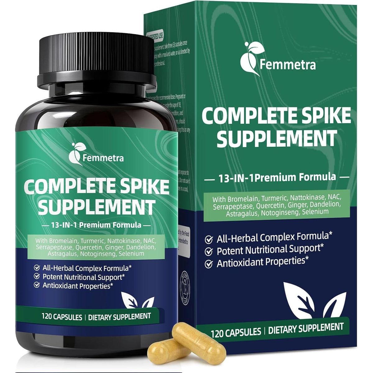 Spike Protein Detox Capsules, Nattokinase Supplement 8000FU, Quercetin with Bromelain & Curcumin Etc. 13-In-1 Protein Capsules Wellness Formula for Immune Health, Vegan, Non-Gmo, 120 Capsules