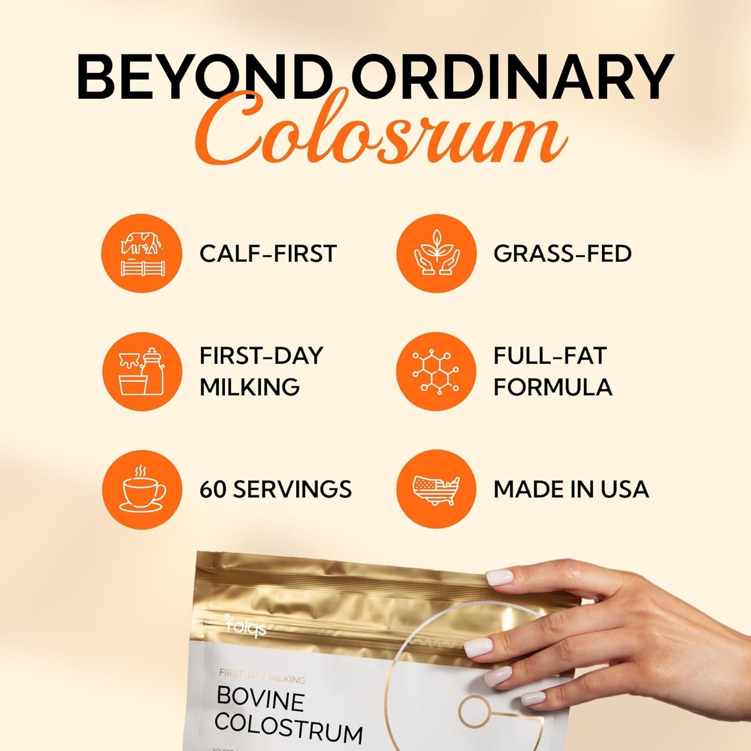 Bovine Colostrum Powder – First-Day Milking for Immune & Gut Support – 60 Servings – Supports Skin & Tissue Health – Made in USA - Amino Acids, Vitamins, Minerals – Kosher - Sustainably Sourced