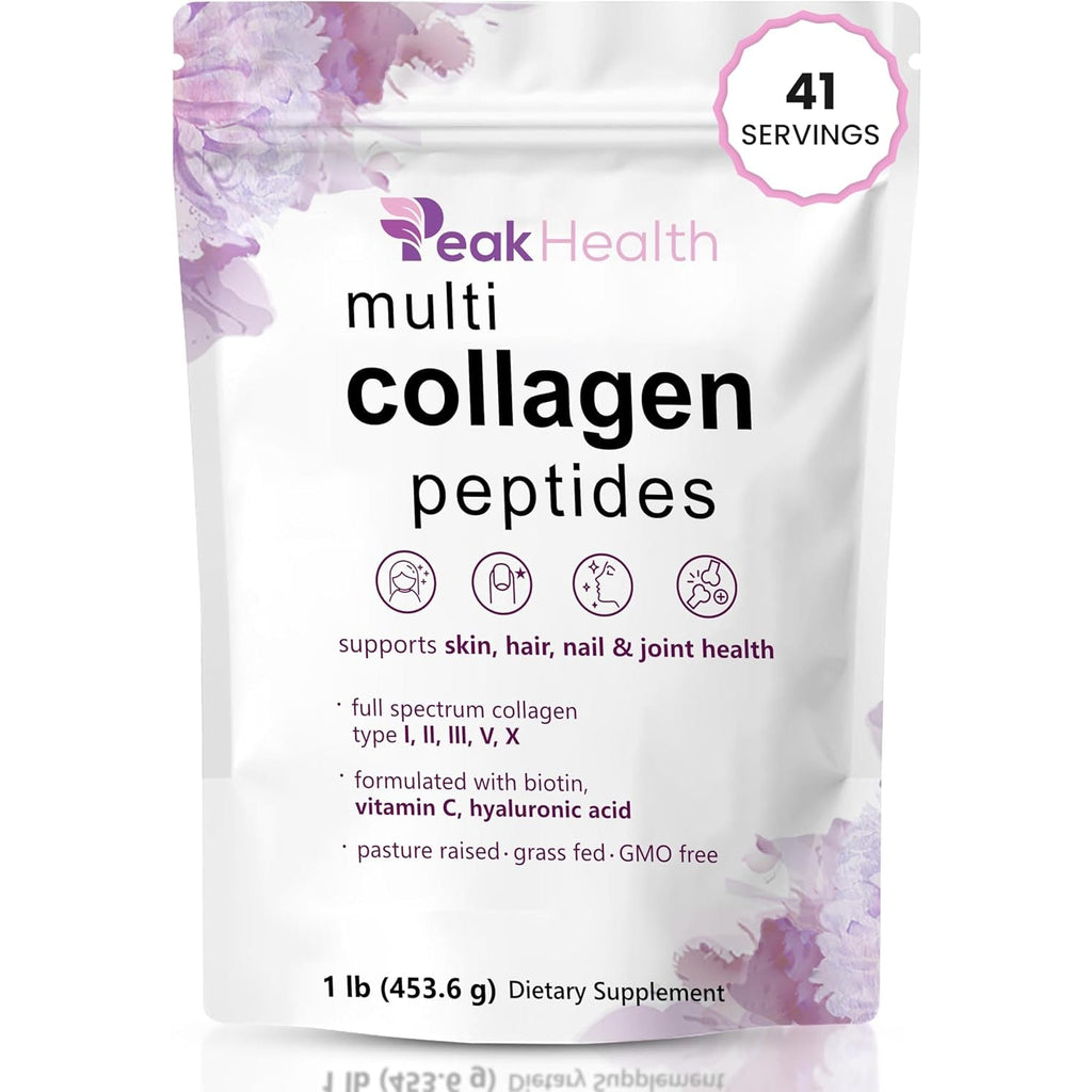Multi Collagen Peptides Powder, 1 Pounds Collagen Powder- Type I,II,III,V,X with Biotin, Hyaluronic Acid Powder, Vitamin C - Unflavored Collagen Protein Powder - Keto & Paleo, Easy Dissolve