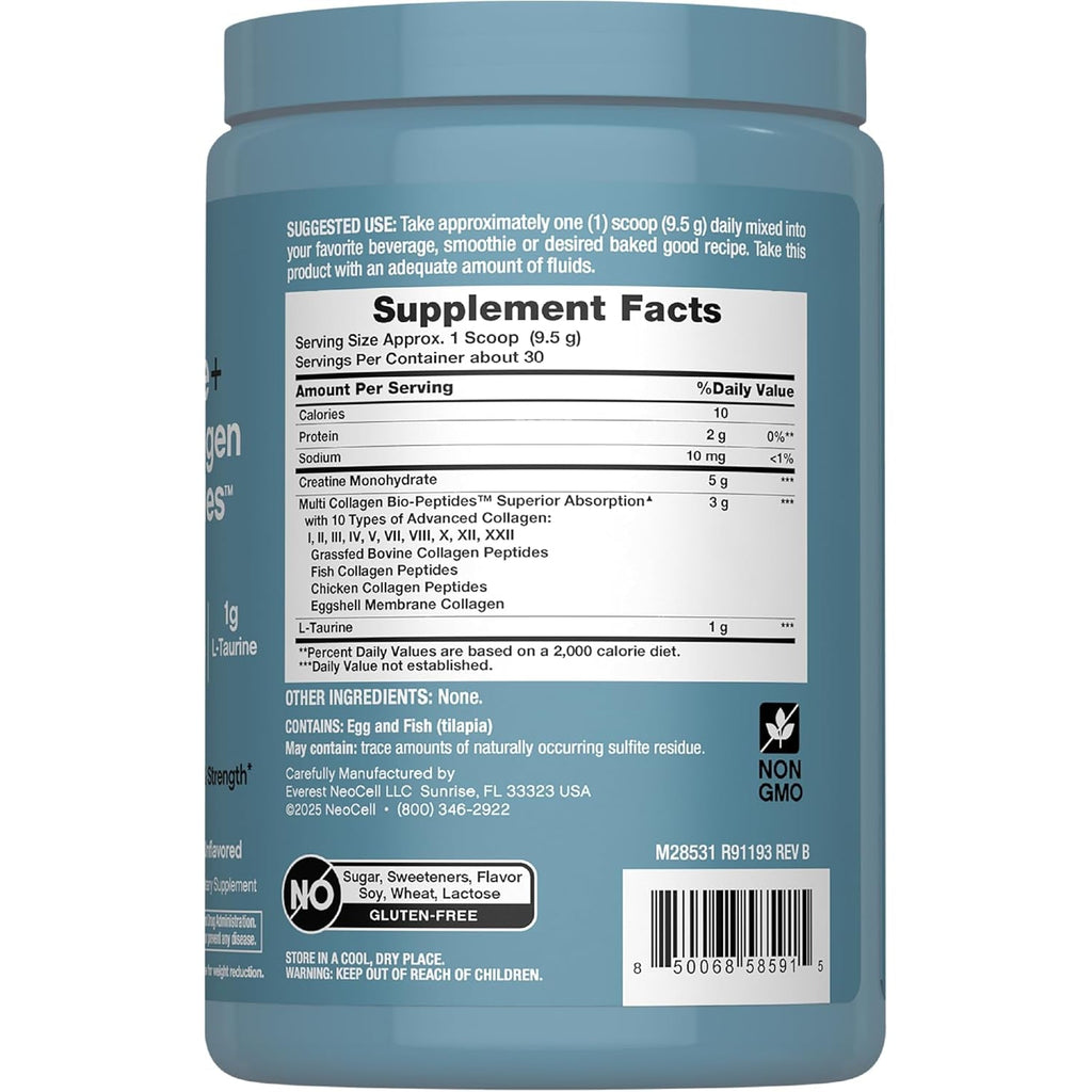 Neocell Creatine Monohydrate Powder | 30 Servings | with Multi Collagen Peptides | Unflavored | for Women and Men