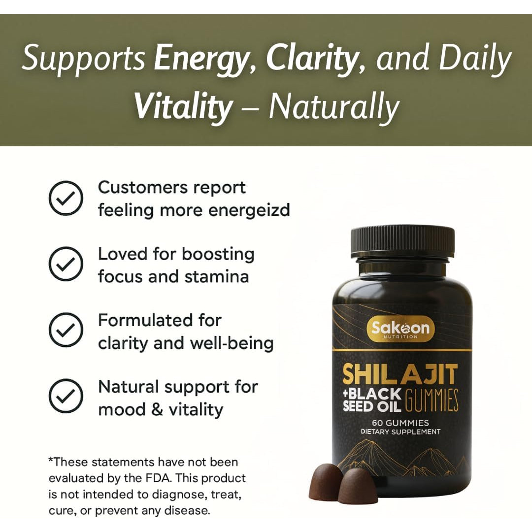 Pure Shilajit Gummies for Men & Women, Shilajit with Black Seed Oil, High Potency Pure Himalayan Resin for Energy, Immune Support, and Cognitive Function, Lab Tested Chewables