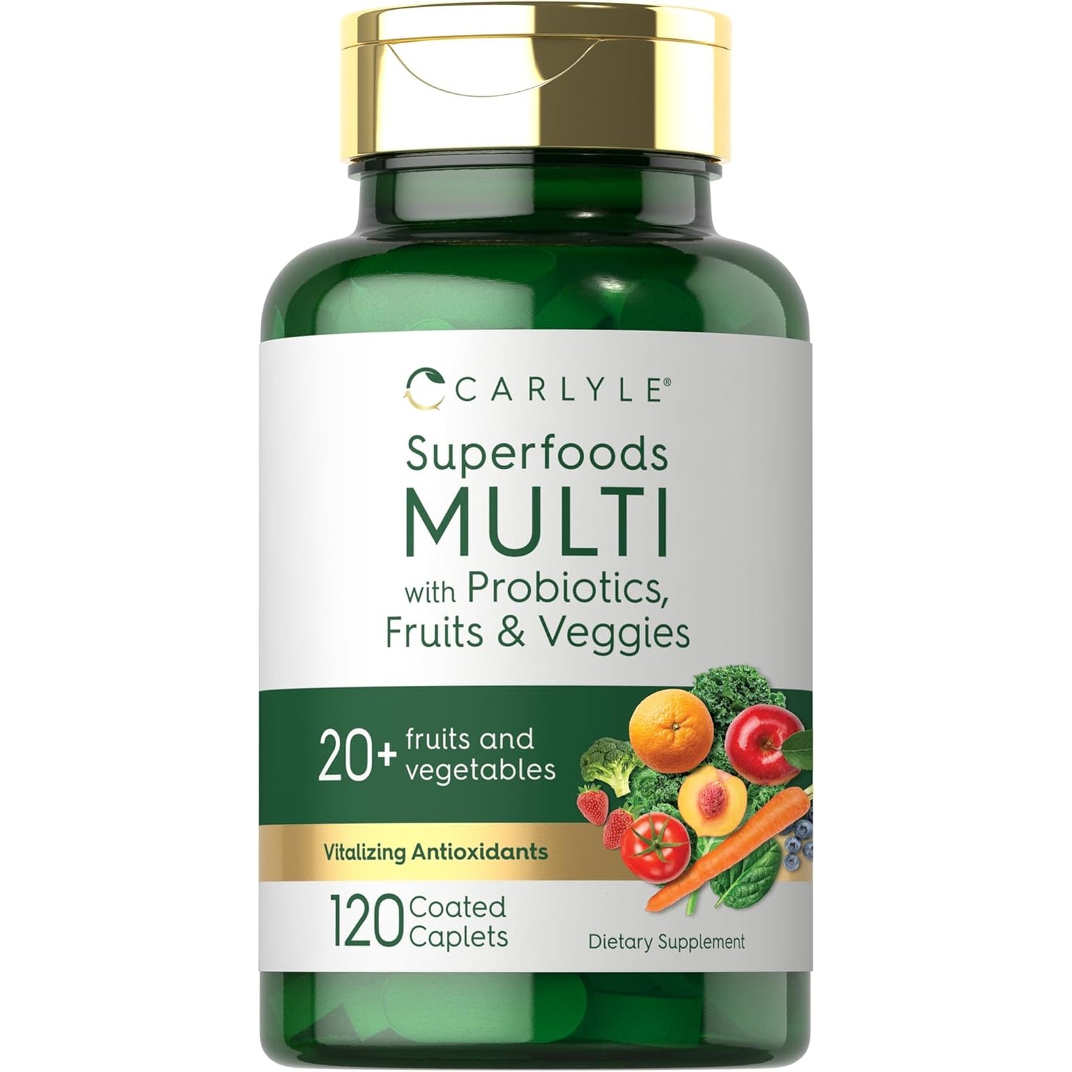 Carlyle Fruits and Veggies Supplement | 120 Count | Superfood Multivitamin with Probiotics | Made with 20 Fruits and Vegetables | Non-Gmo & Gluten Free