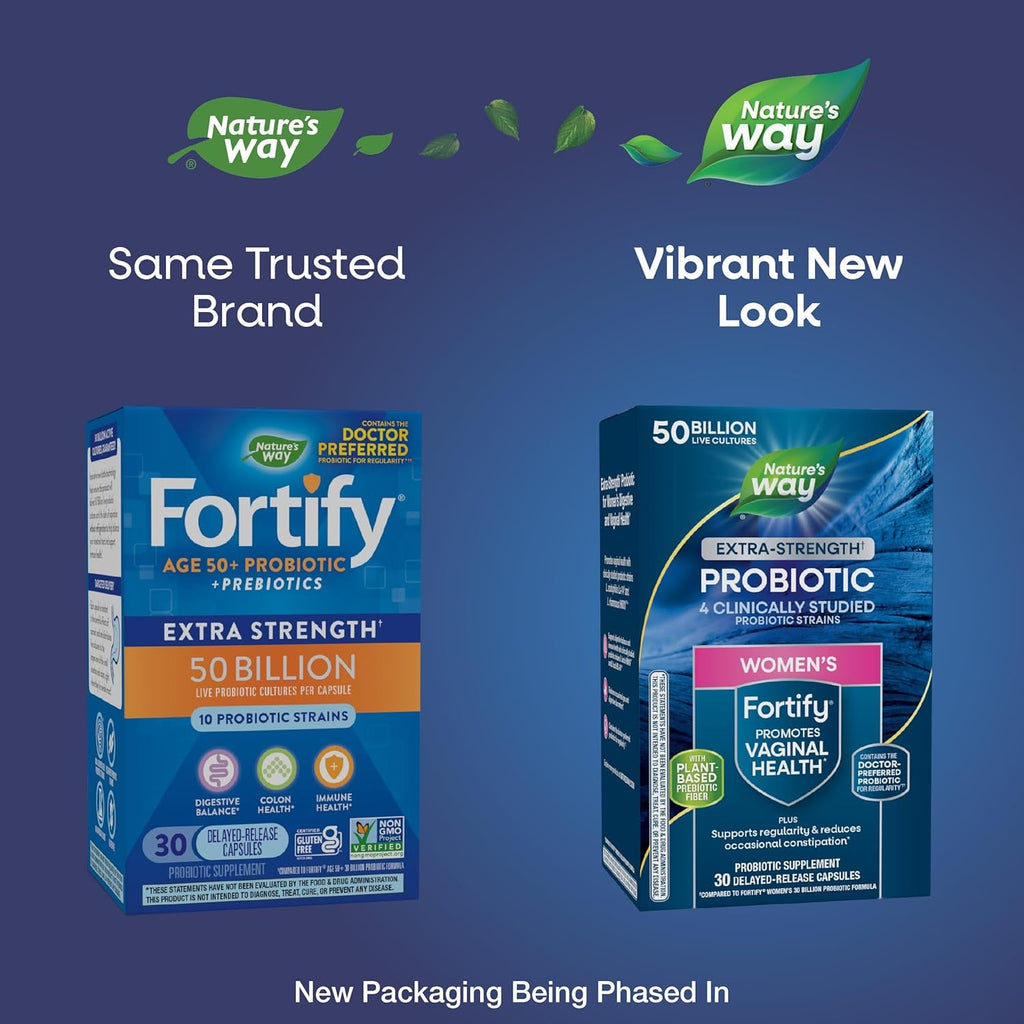 Nature'S Way Fortify Extra Strength Women’S Probiotic 50 Billion CFU, Potent Multi-Strain Probiotic for Digestive, Vaginal and Immune Support*, Once-Daily Capsule, 30 Capsules