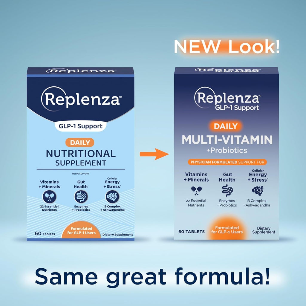 Replenza Daily GLP-1 Nutritional Support Supplement, Essential Vitamins and Minerals, Support for Gut Health, Stress and Cellular Energy – 60 Tablets