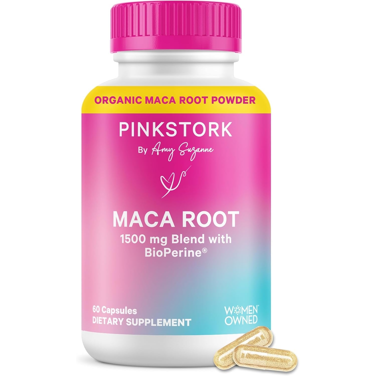 Pink Stork Maca Root Capsules for Women – Organic Maca with Bioperine® for Hormonal Balance, Energy + Wellness – Supports Perimenopause, Menstrual Health, and Vitality