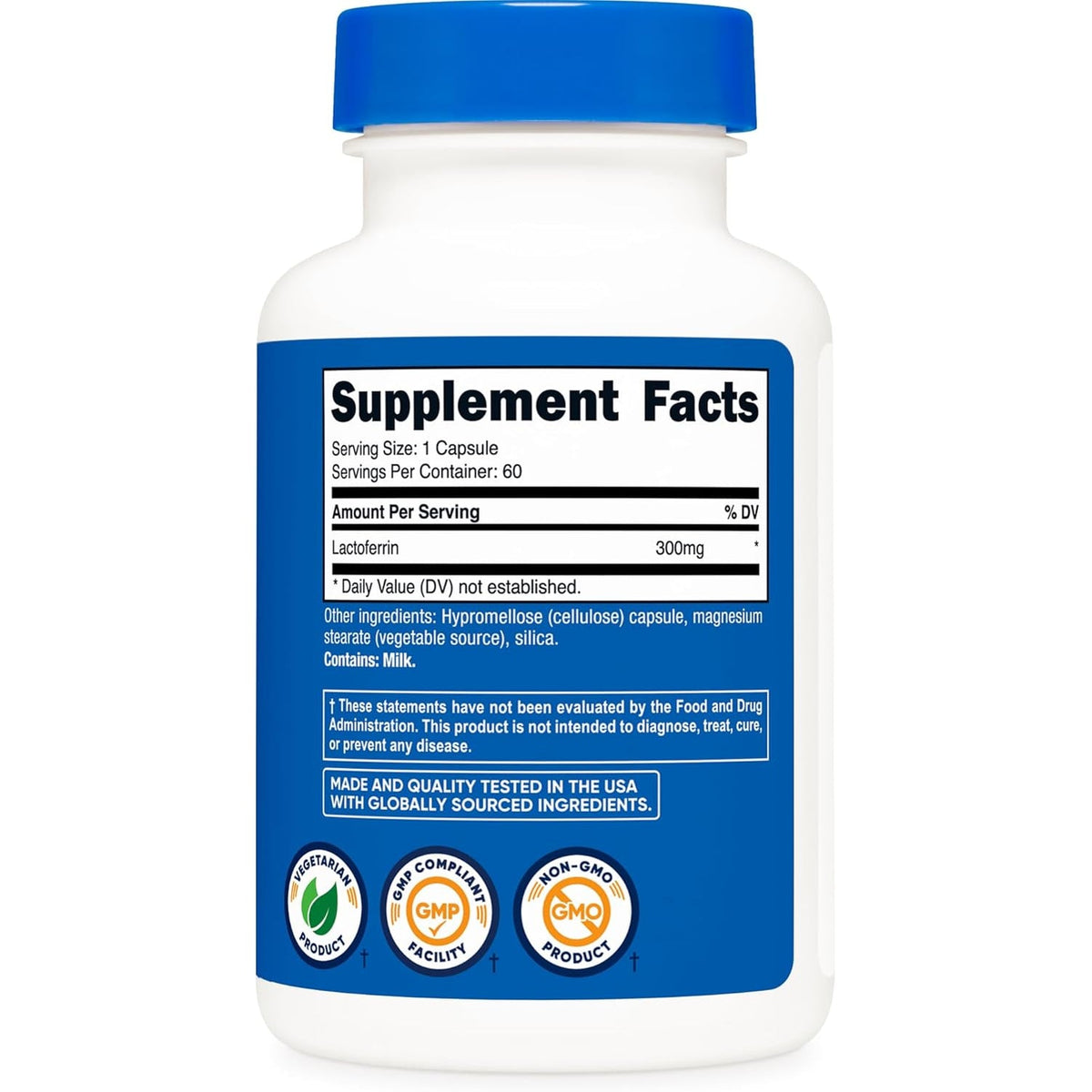 Nutricost Lactoferrin Capsules (60 Capsules, 300Mg) Third-Party Tested, Gluten-Free, Vegetarian, GMP Compliant, Non-Gmo Product - 60 Servings