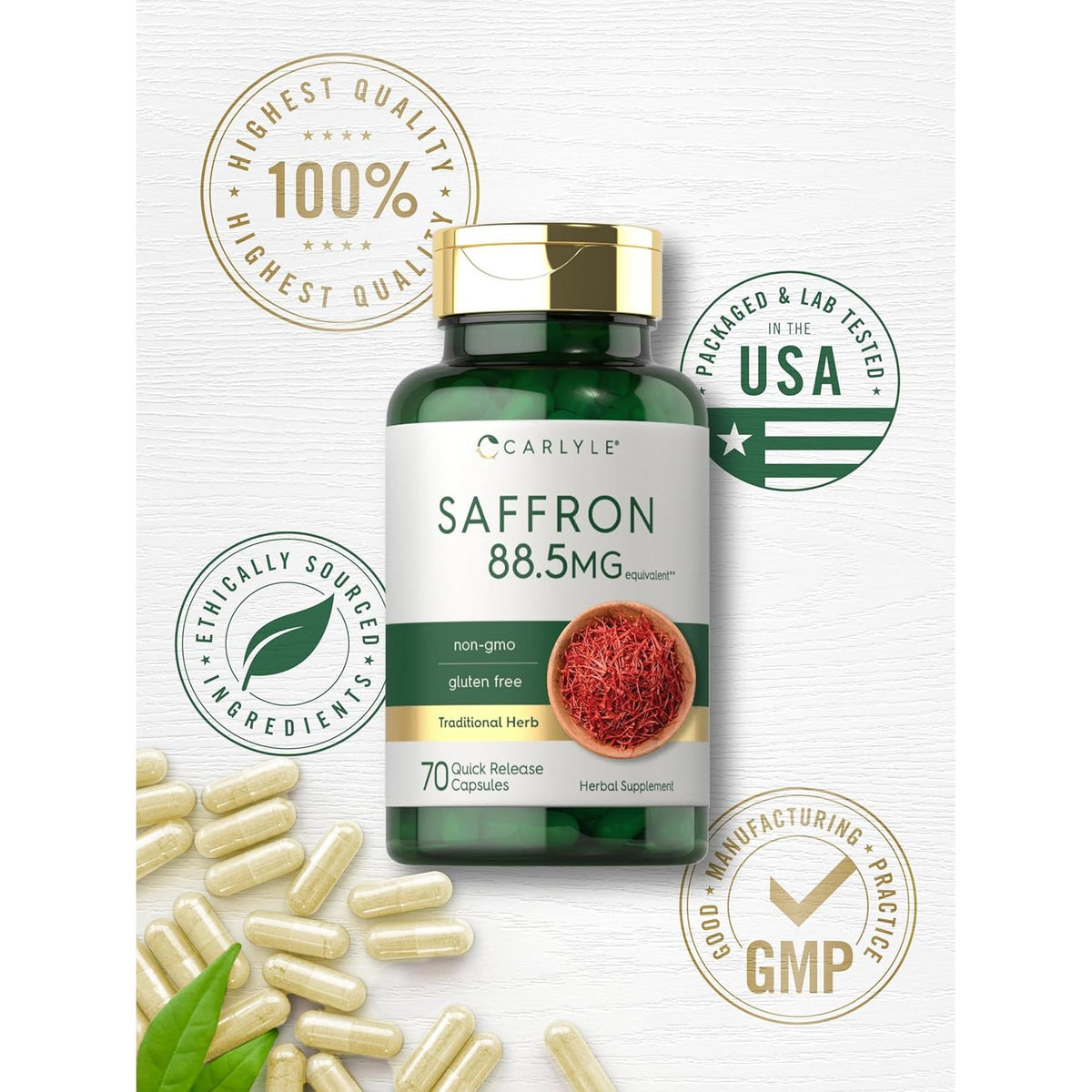 Carlyle Saffron Extract Supplement | 70 Capsules | Pills for Adults | Non-Gmo & Gluten Free