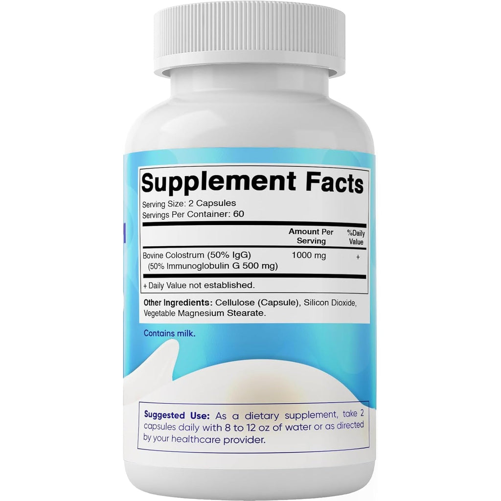 Vitamatic Bovine Colostrum Supplement 1000 Mg per Serving - 50% Highest Igg - Supplement for Gut Health, Hair Growth, Beauty, Muscle Recovery, & Immune Support - 120 Capsules