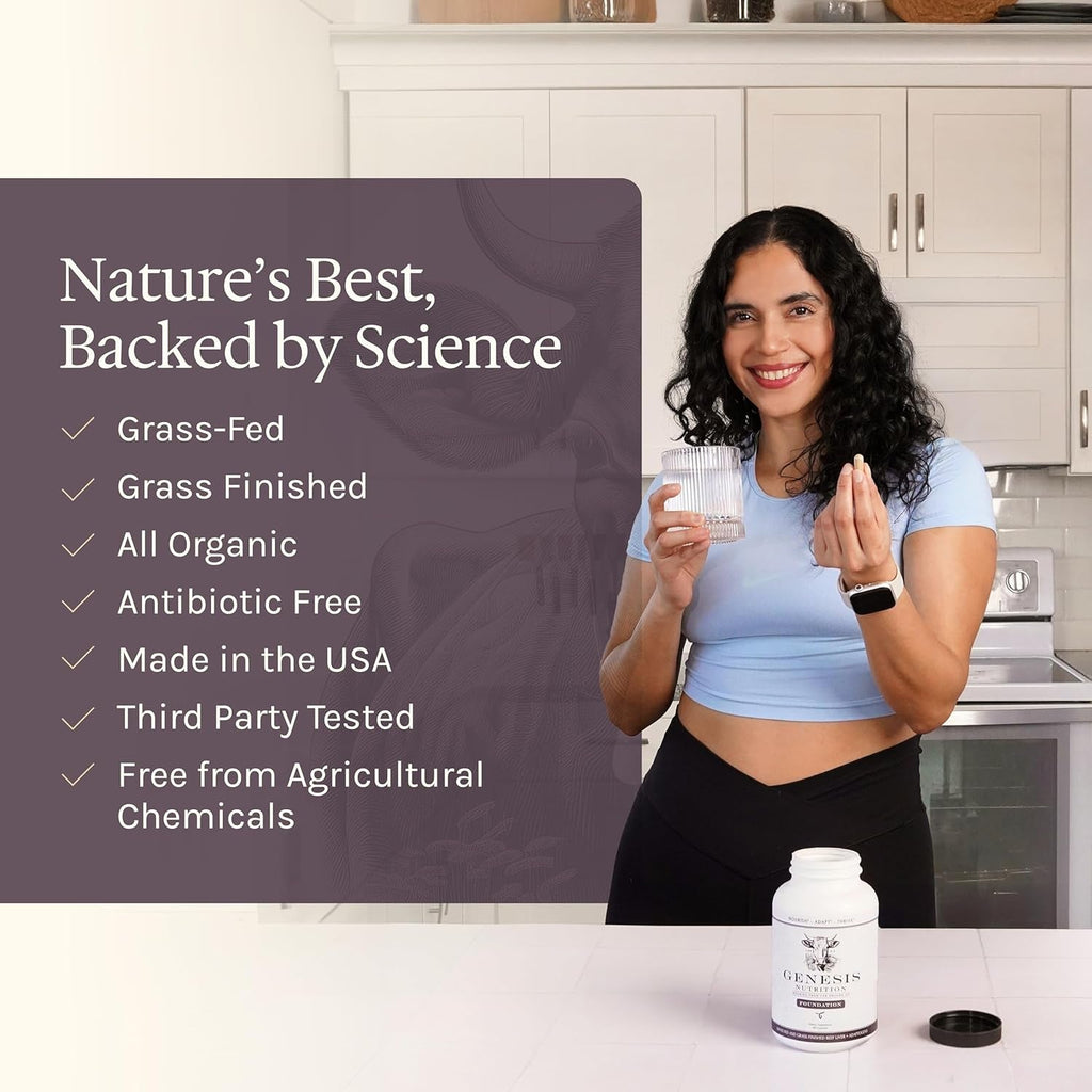 Grass Fed Beef Liver with Cordyceps, Reishi, Panax Ginseng & Rhodiola — Foundation 180 Capsules — Non-Gmo, No Fillers, Third Party Tested