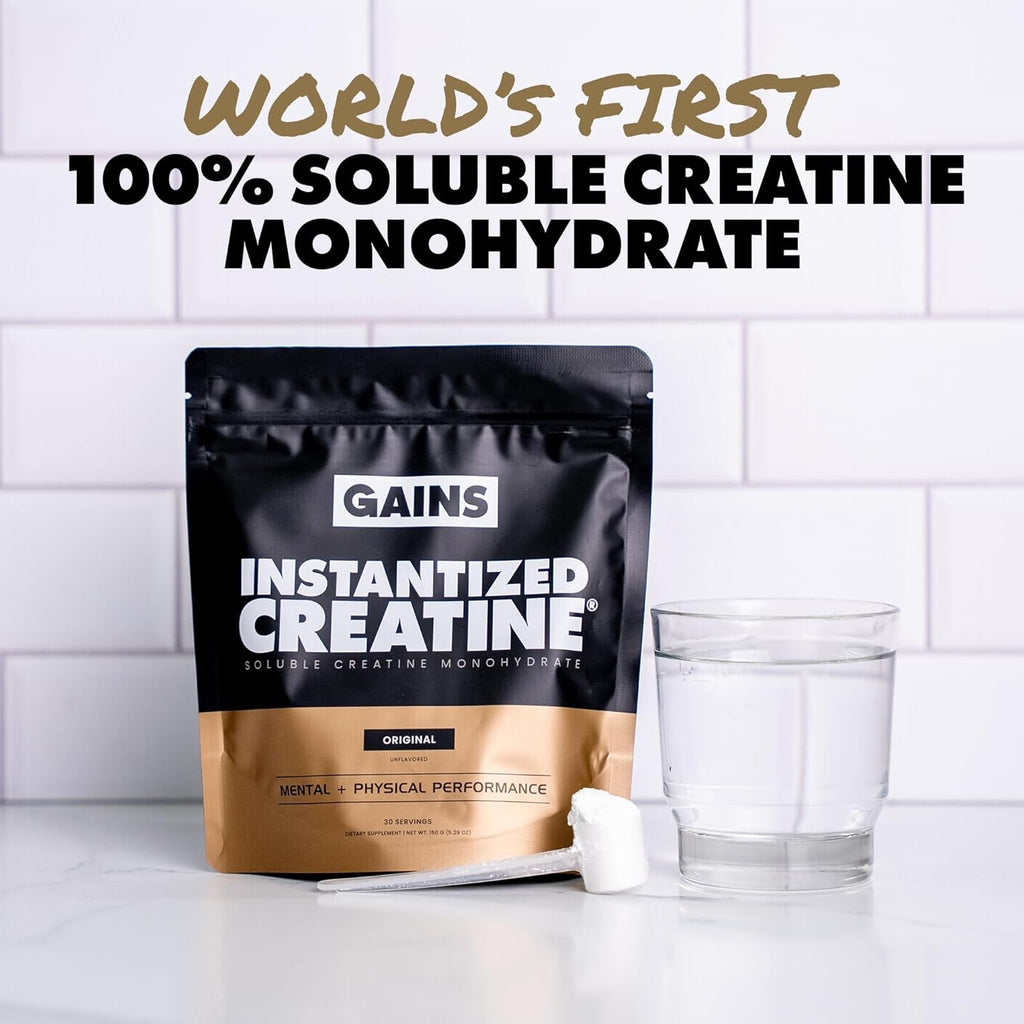 Gains in Bulk Instantized Creatine Monohydrate for Men & Women, Soluble Creatine Powder, Supports Muscle Building, Strength and Performance, Bodybuilding Supplements, Unflavored, 30 Servings