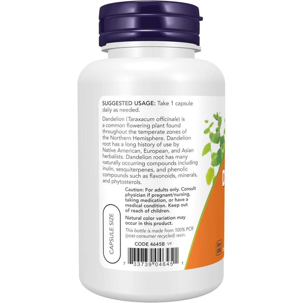 NOW Foods Supplements, Dandelion Root (Taraxacum Officinale) 500 Mg, Herbal Supplement, for Dietary, 100 Veg Capsules