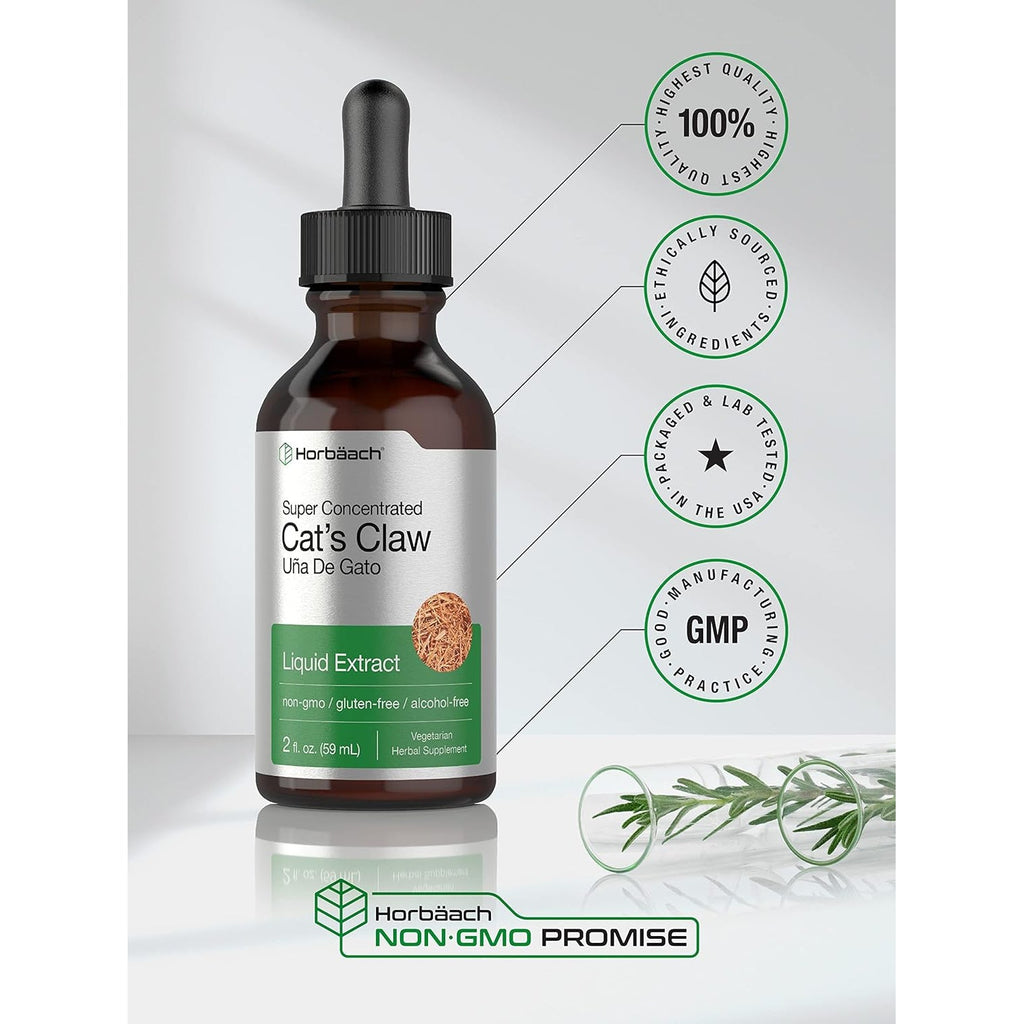 Horbäach Cats Claw Herb Extract Tincture | 2 Fl Oz | Alcohol Free | Vegetarian, Non-Gmo, Gluten Free Liquid