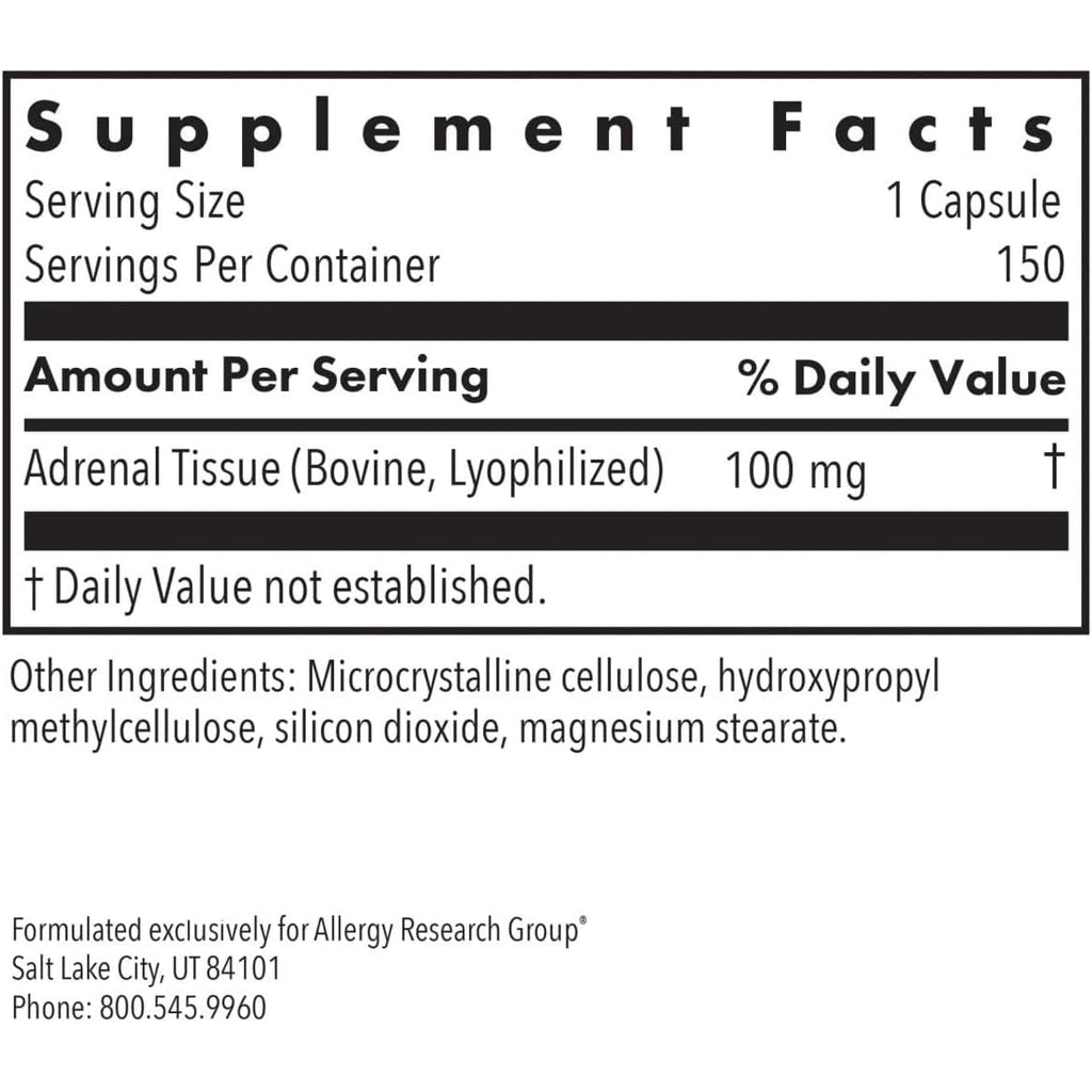 Allergy Research Group ARG Adrenal Cortex - Supports Healthy Stress Response & Metabolism - Delivers 150 Mg Freeze-Dried Bovine Adrenal Cortex Tissue - 100 Servings - 150 Capsules