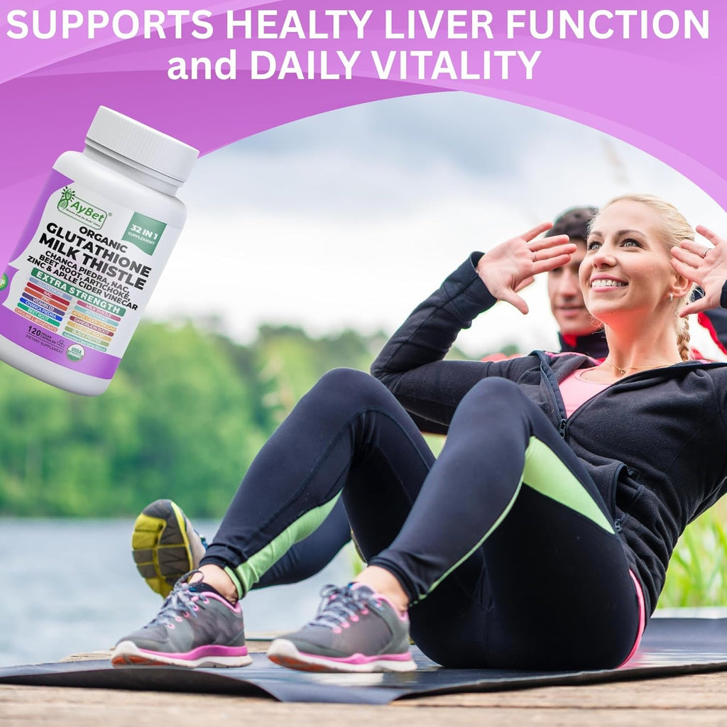 Glutathione NAC Milk Thistle Supplement | Liver Health Support | 32-In-1 Herbal Antioxidant Formula with Chanca Piedra, Turmeric, Dandelion Root, Beet Root & Zinc | Halal Vegan Organic Daily Wellness