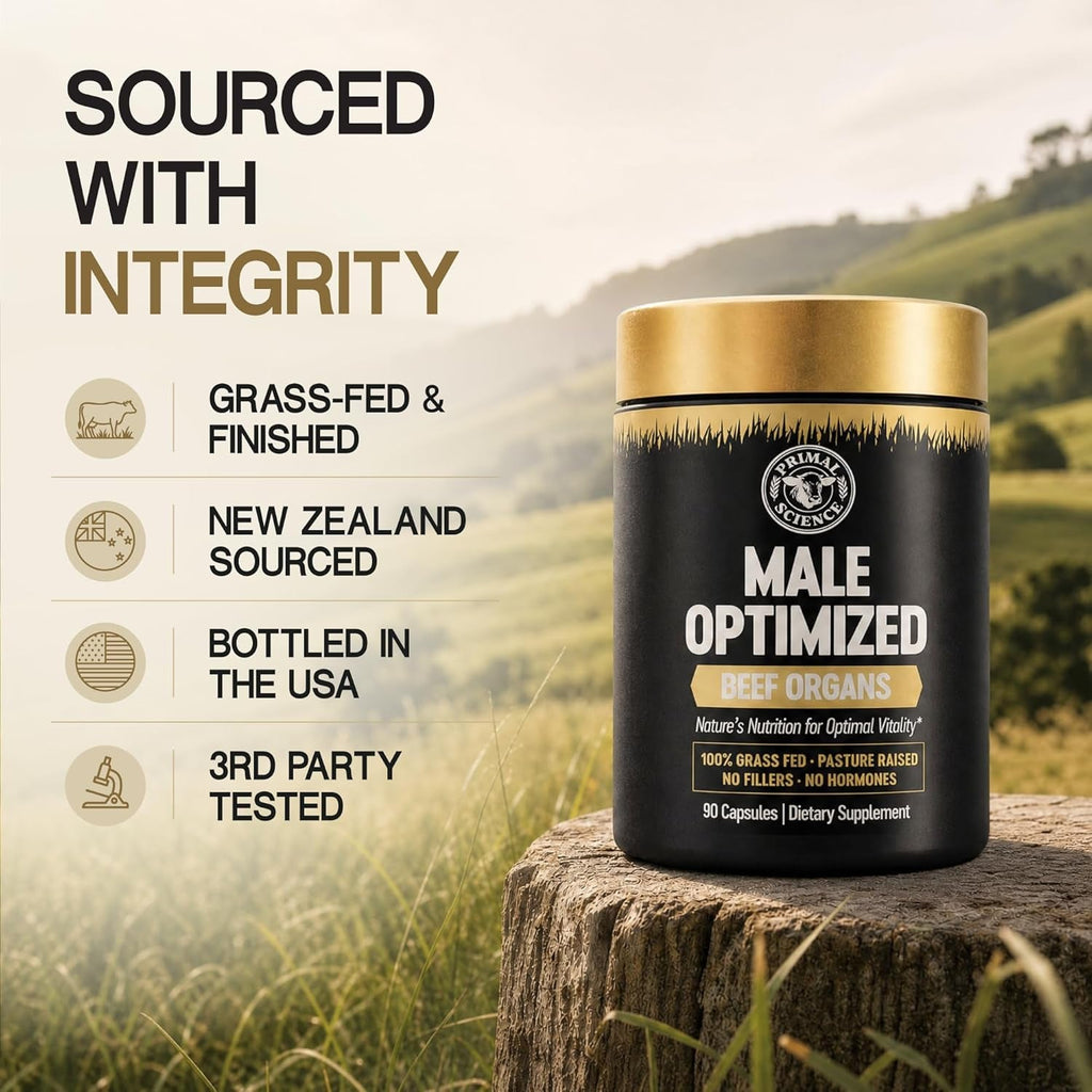 Beef Organ Supplement for Men 100% Grass Fed Beef Testicle, Prostate, Liver & Bone Matrix High Absorption with Black Pepper Non-Gmo, Hormone Free, Made in USA 90 Capsules
