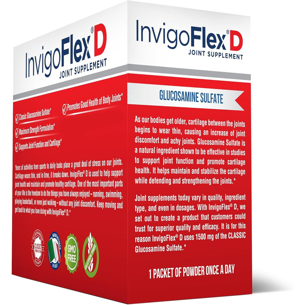 INVIGOFLEX® D - 1500Mg of Glucosamine Sulfate Powder (Classic Formulation) - Premium Joint Supplement for Knees, Hands, Back, and Hip Support Packets | 30 Packets