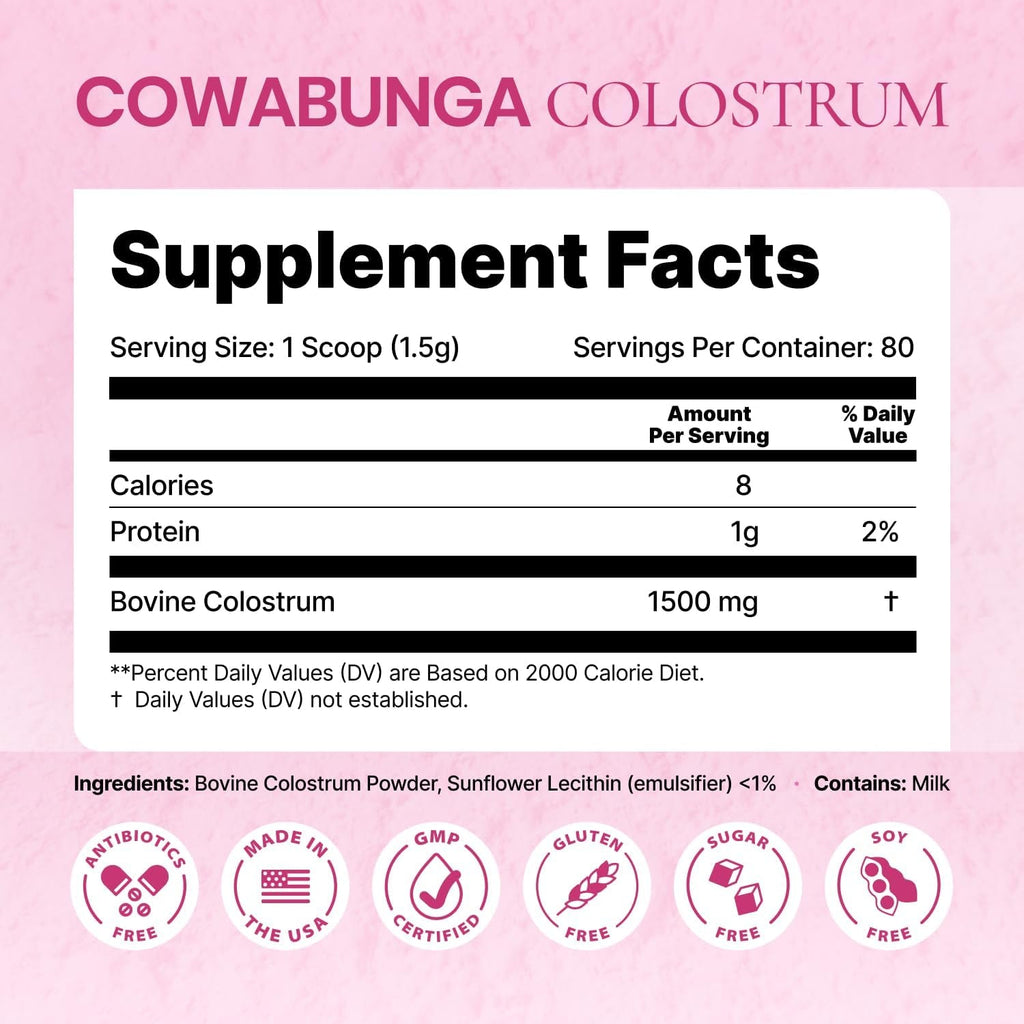 Sonohealth Cowabunga Colostrum - Premium, Pure & Unaltered Colostrum Powder Supplement - for Immune Support, Gut Health, Muscle Recovery & Wellness - Kosher & Halal Certified Calostro