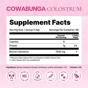 Sonohealth Cowabunga Colostrum - Premium, Pure & Unaltered Colostrum Powder Supplement - for Immune Support, Gut Health, Muscle Recovery & Wellness - Kosher & Halal Certified Calostro