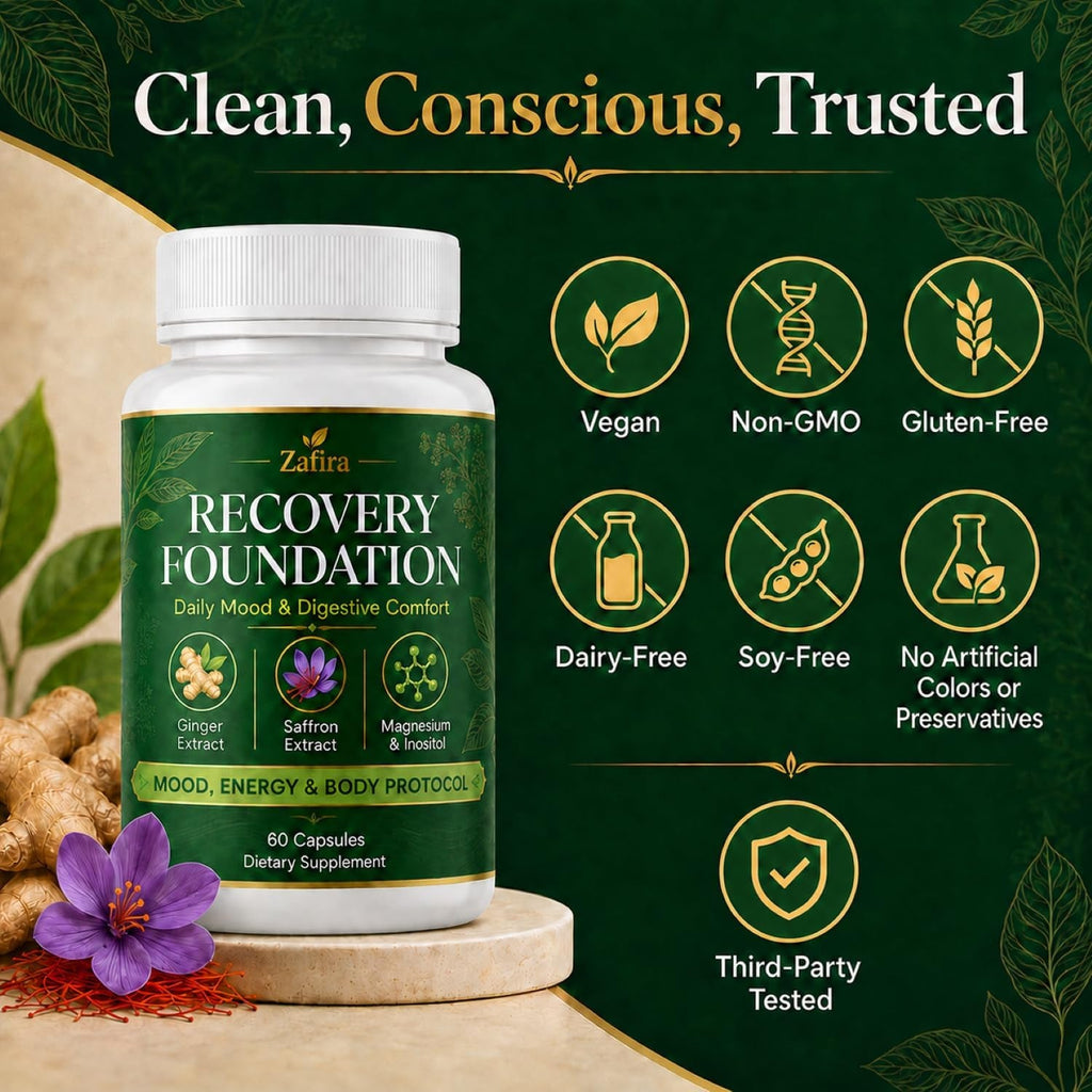 Zafira Recovery Foundation Capsules, Mood & Digestive Support with Saffron, Ginger, Non-Gmo, Gluten-Free, 60 Capsules (1 Pc)