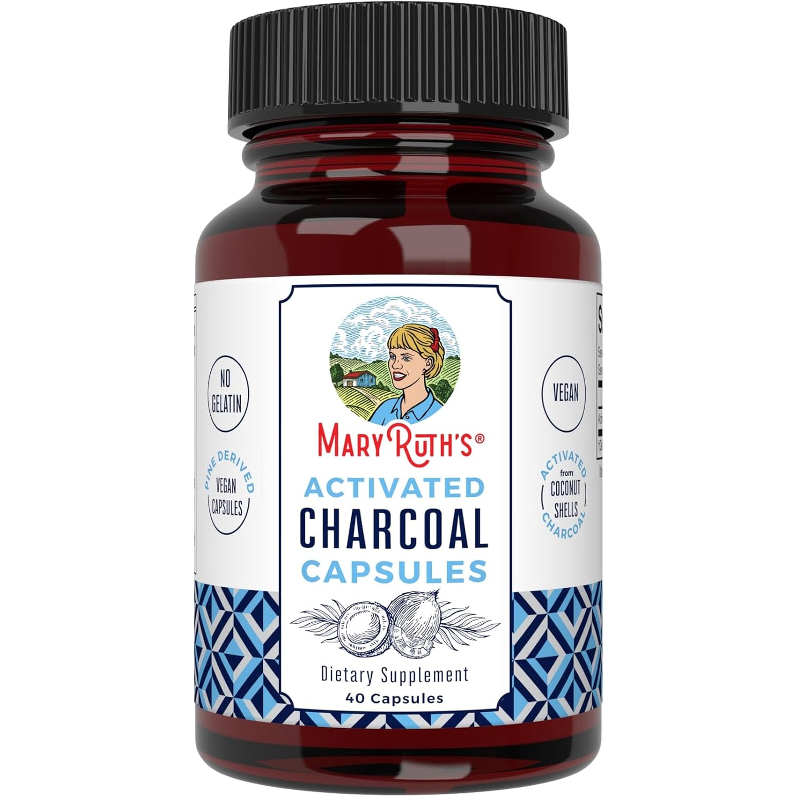 MARYRUTH'S Organics Activated Charcoal Capsules | Substance Adsorption | Derived from Coconut Shells | Vegan Capsules from Pine Trees | Non-Gmo | Gluten Free | 40 Count