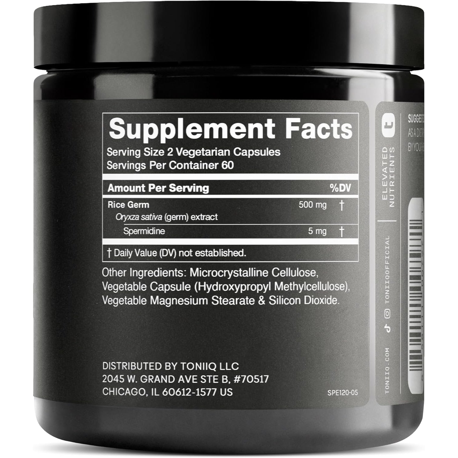 Toniiq Ultra Concentrated 500Mg Spermidine Supplements for Men and Women - Non-Synthetic Spermidine Standardized to No Less than 1% - 5Mg per Serving Rice Germ Extract