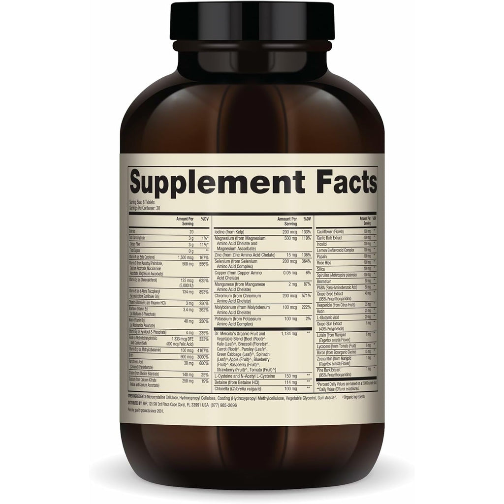 Dr. Mercola Whole-Food Complex with Added Multivitamin plus Vital Minerals - Supports Nutrition & Immune Support - Bioavailable - GMO Free - 240 Tablets (30 Servings)