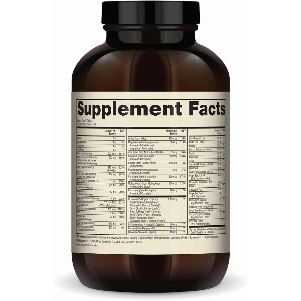 Dr. Mercola Whole-Food Complex with Added Multivitamin plus Vital Minerals - Supports Nutrition & Immune Support - Bioavailable - GMO Free - 240 Tablets (30 Servings)