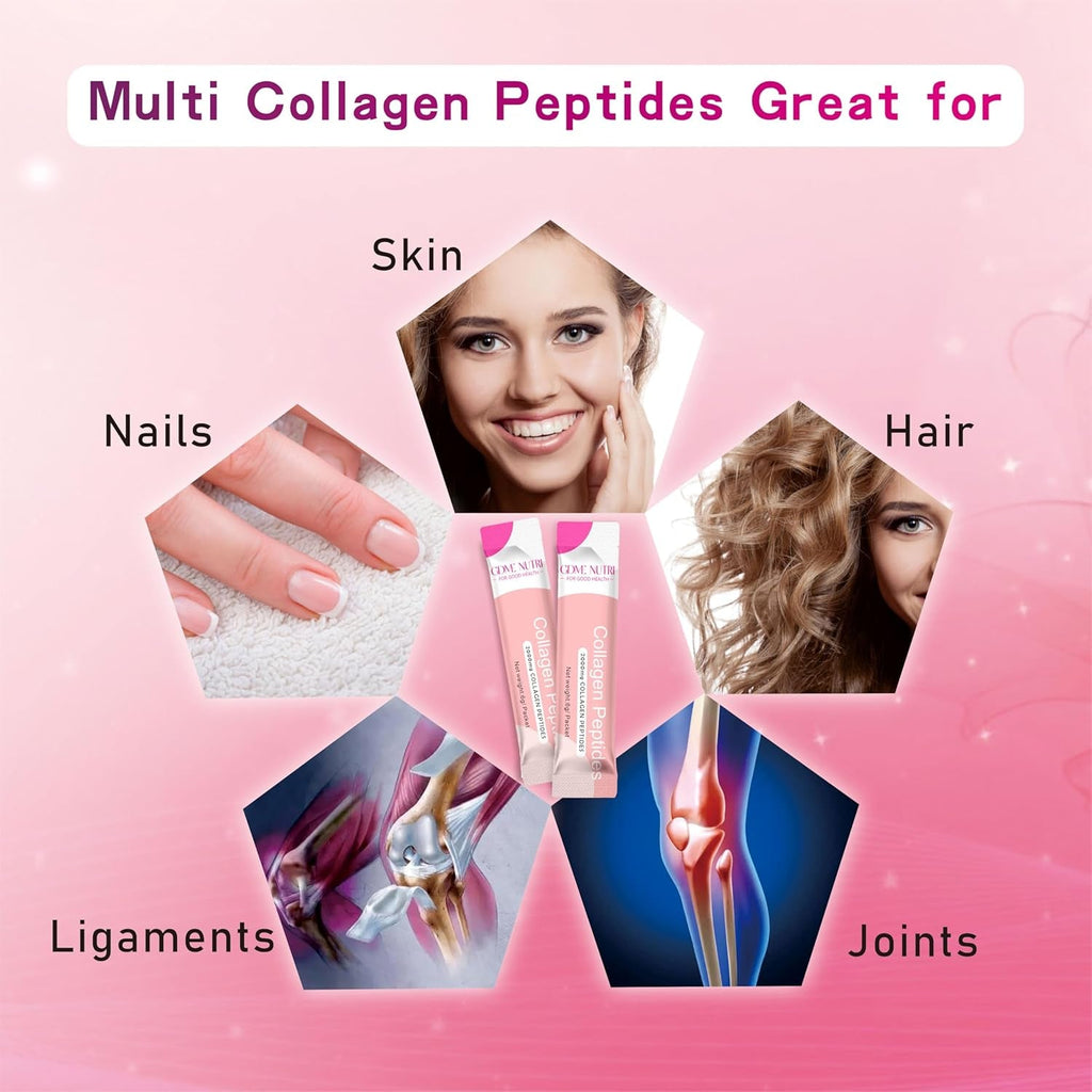 Multi Collagen Peptides Powder for Women and Men - Type I, II, III, V, X - Hydrolyzed Collagen Peptides, Supports Skin Hair Nail & Joint, Grass-Fed, Non-Gmo, 30 Packets