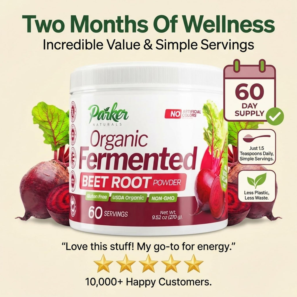 Parker Naturals Organic Fermented Beet Root Powder, 9.52 Oz Beet Powder Supports Healthy Immune System, Gluten Free, Non-Gmo, & Vegan Beets Supplements, 60 Servings