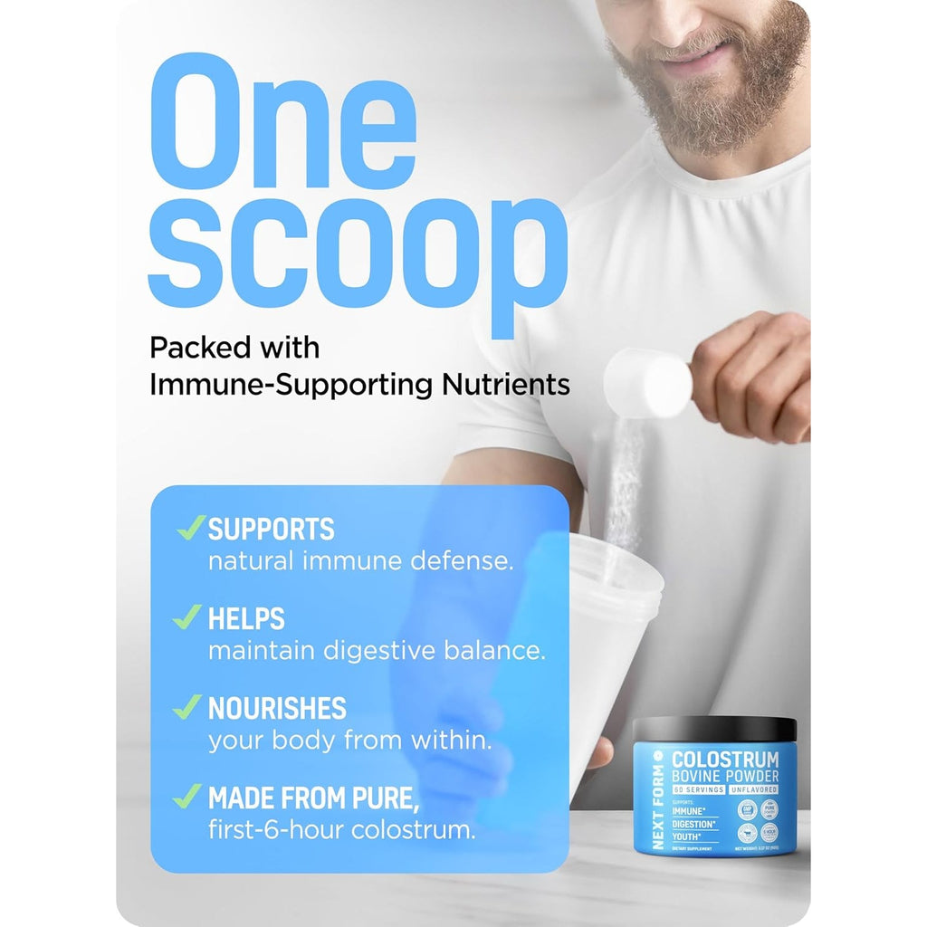 Bovine Colostrum Powder for Women &Men Source of Igg & Iga Grass-Fed, Pure Bovine Colostrum for Gut Health, Immune Support, Muscle Recovery & Wellness, Unflavored - 3.17 Oz - 60 Servings (Made in USA)