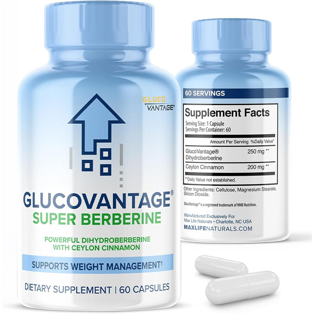 MAXLIFE NATURALS Dihydroberberine Glucovantage ® Super Berberine 250Mg + Ceylon Cinnamon 200Mg 60 Capsules – Cardiovascular & GLP-1 Health Supplement Patented Gluco Vantage