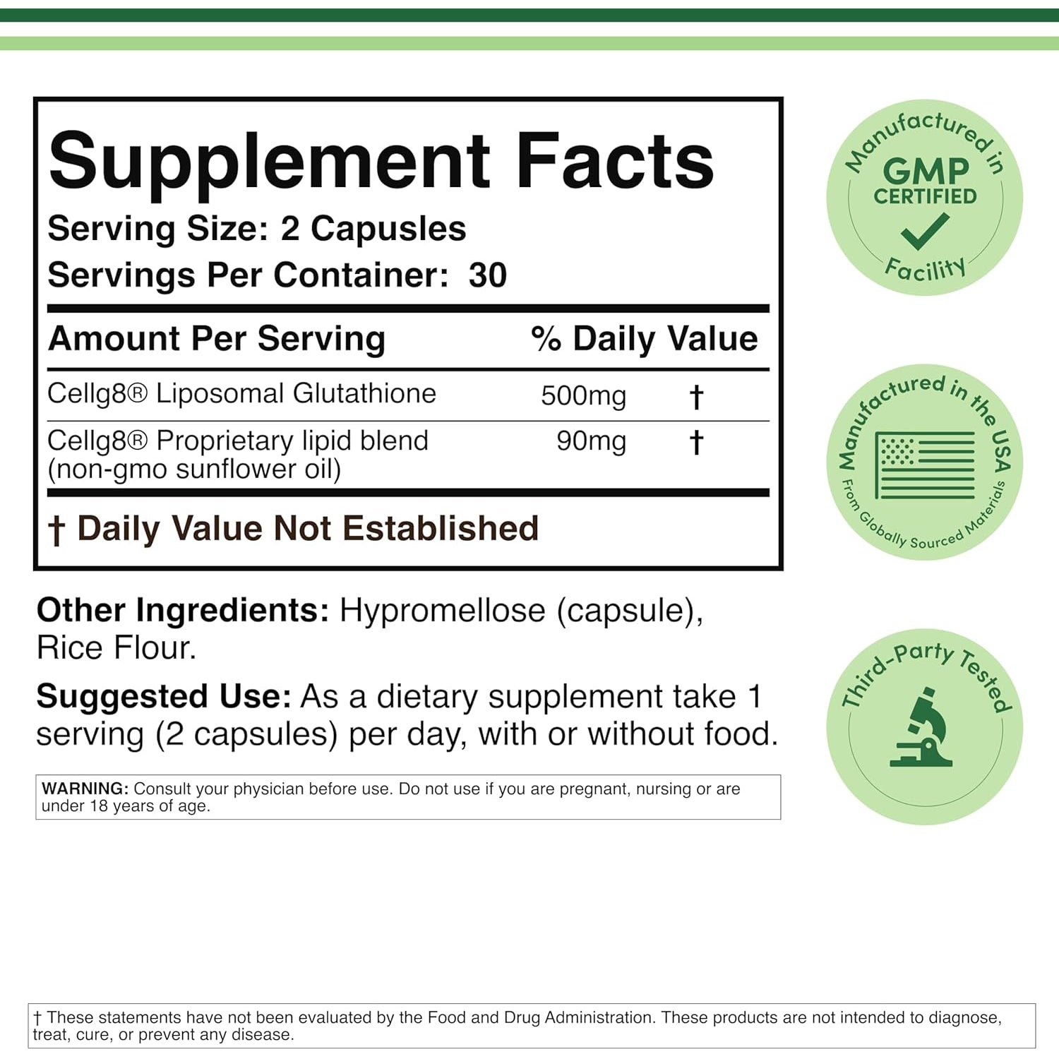 Liposomal Glutathione Supplement 500Mg per Serving, 60 Capsules (Vegan Safe, Non-Gmo) Max Absorption Liposomal Glutathione with Genuine Smell and Taste by Double Wood