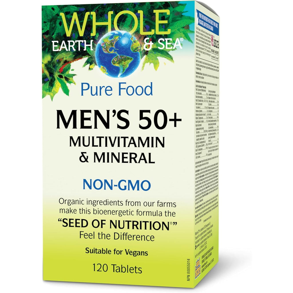 Natural Factors Whole Earth & Sea Men'S 50+ Multivitamin & Mineral - Daily Nutritional Support Multivitamin - Supports Brain Health & Immune System Function - Vegan - 120 Tablets (60 Servings)