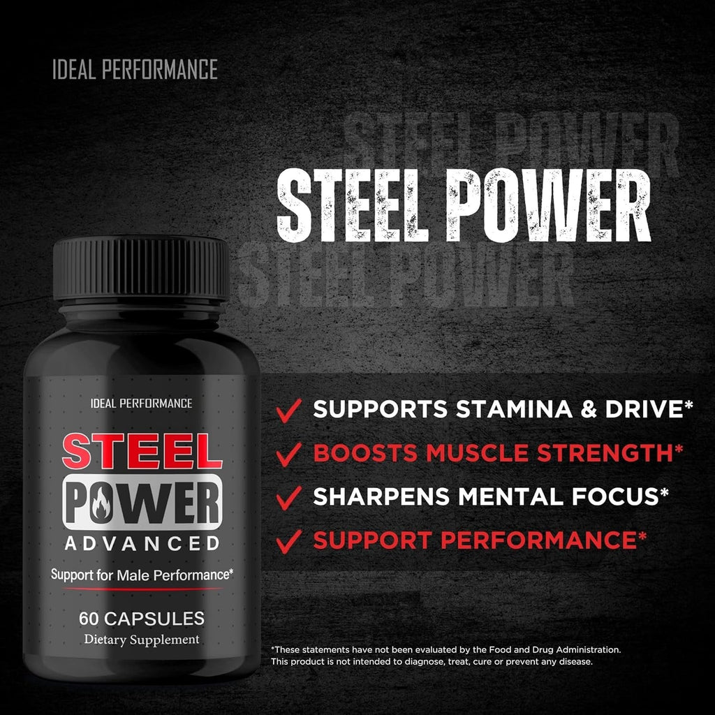 Steel Power for Men Capsules, Official Steel Power Pills Supplement - Maximum Strength, All Natural Ingredients, Advanced Formula Steelpower Health & Wellness Vitamin Pills Reviews (60 Capsules)