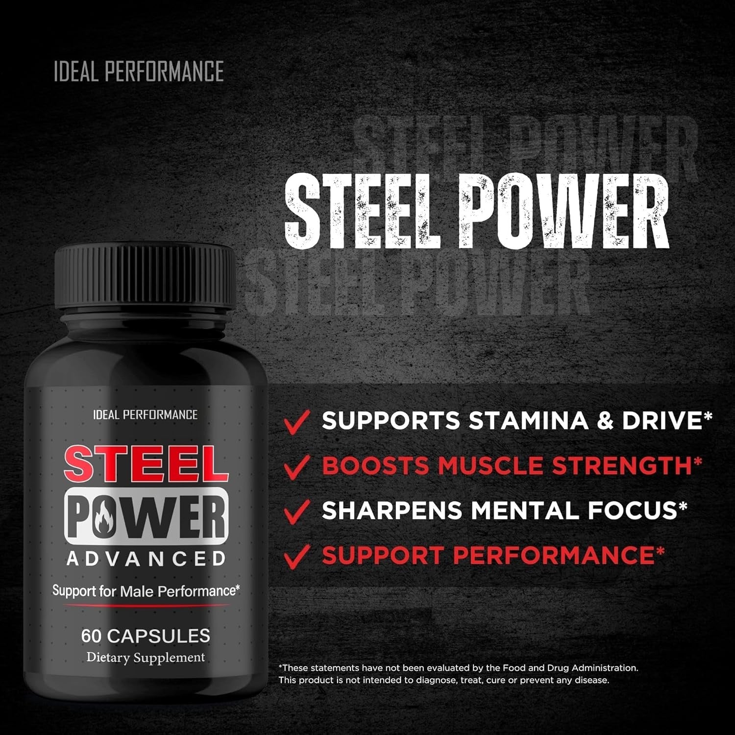 Steel Power for Men Capsules, Official Steel Power Pills Supplement - Maximum Strength, All Natural Ingredients, Advanced Formula Steelpower Health & Wellness Vitamin Pills Reviews (60 Capsules)