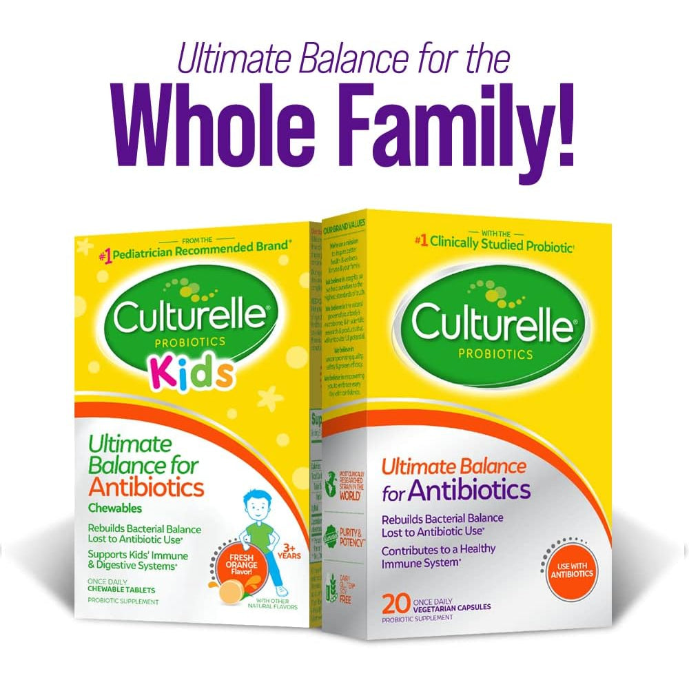 Culturelle Probiotics Ultimate Balance Probiotic for Use with Antibiotics - 20 Count – Probiotic Capsules Help Restore Good Bacteria Lost during Antibiotic Use & Contribute to a Healthy Immune System