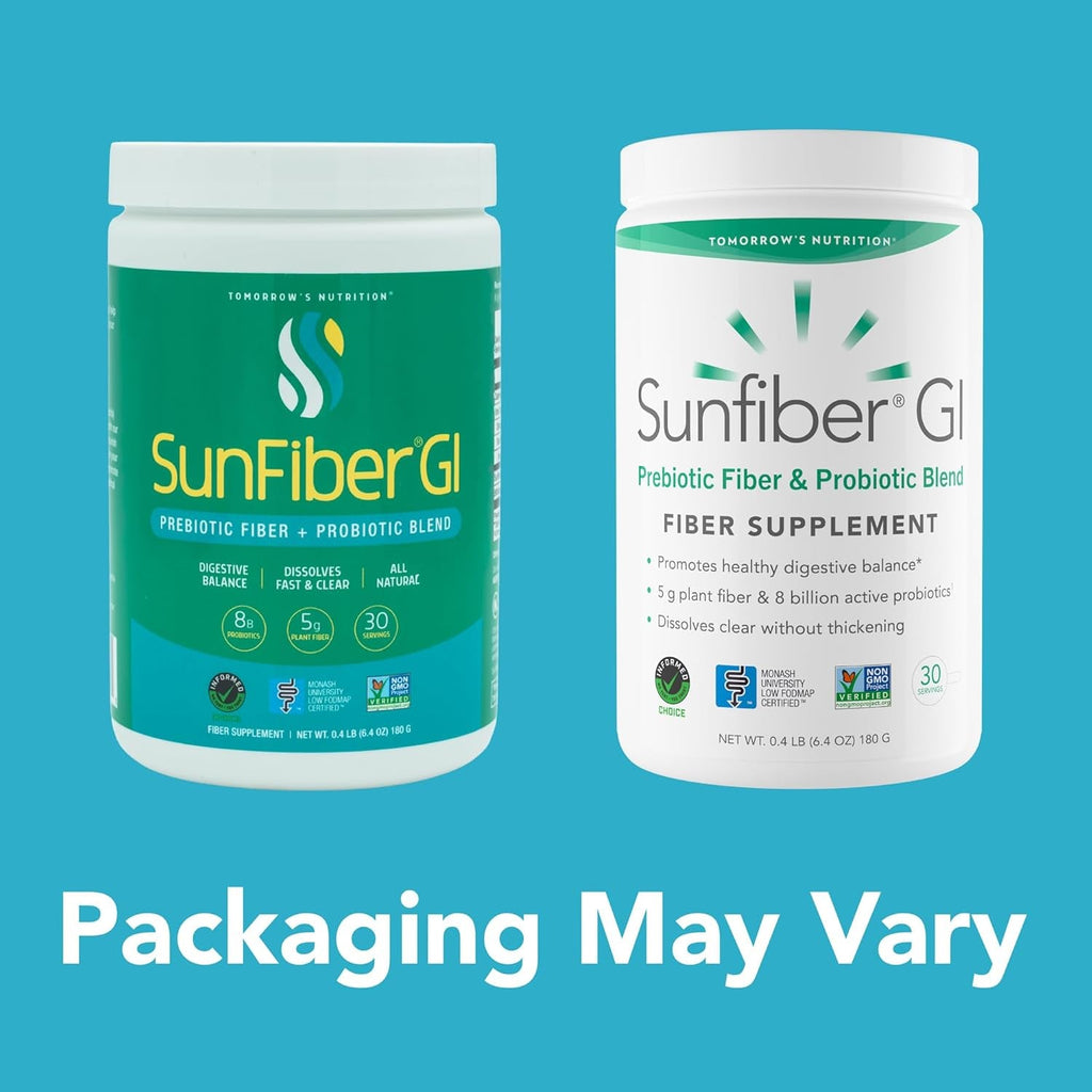 Tomorrow'S Nutrition Sunfiber GI, Prebiotic Fiber & Probiotics, 5G Prebiotic Fiber & 8 Billion Probiotics per Serving, Low FODMAP, 30-Day Supply, 30 Day