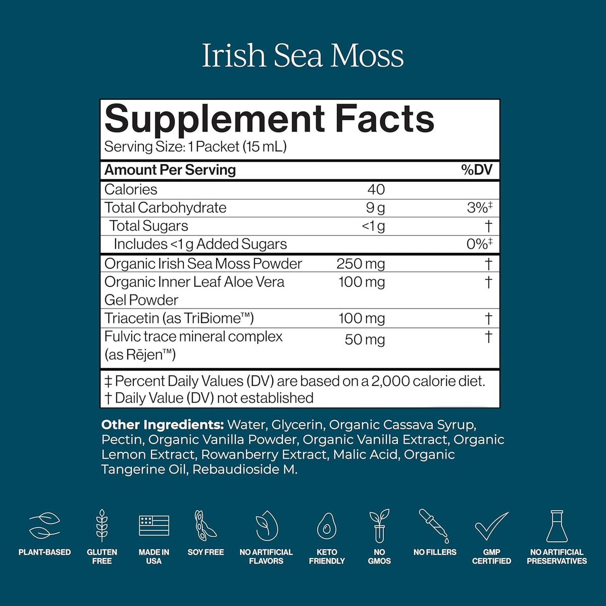 CYMBIOTIKA Irish Sea Moss Supplement, Organic Wildcrafted Sea Moss with Aloe Vera, Fulvic Minerals, Postbiotics, Gut, Immune, Skin Support, Liquid Travel Packet, 26 Servings (Single Pack)