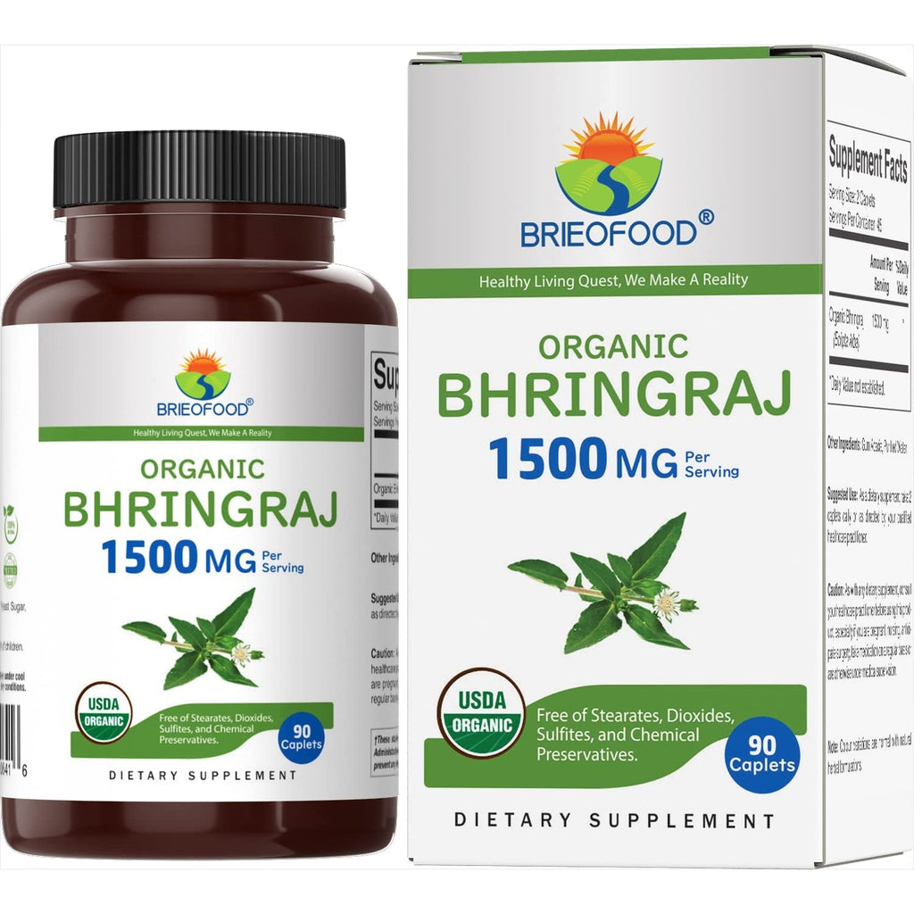 Brieofood Organic Bhringraj 1500Mg, 45 Servings, Vegetarian, Gluten Free, 90 Vegetarian Tablets